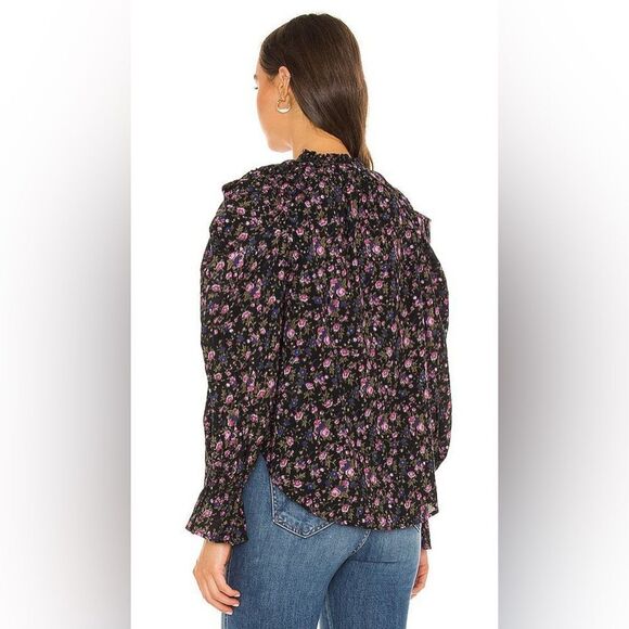 Free People Blouse Dark Floral NEW Black Purple Green Small - Picture 8 of 11